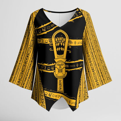 Egypt Sistrum Kimono Sleeve Blouse Ancient Mythology Sacred Rattling Instrument