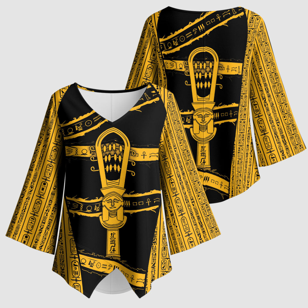 Egypt Sistrum Kimono Sleeve Blouse Ancient Mythology Sacred Rattling Instrument