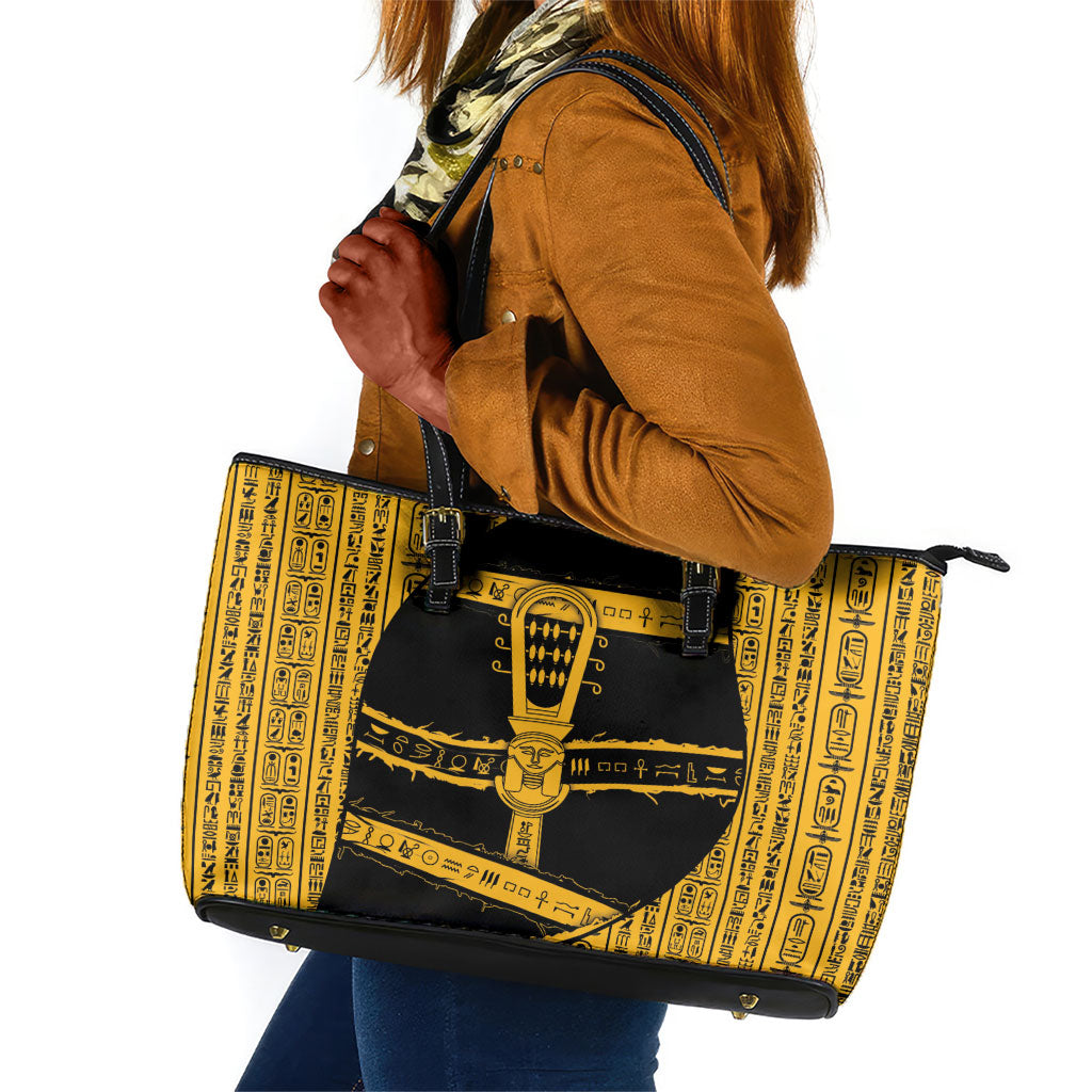 Egypt Sistrum Leather Tote Bag Ancient Mythology Sacred Rattling Instrument