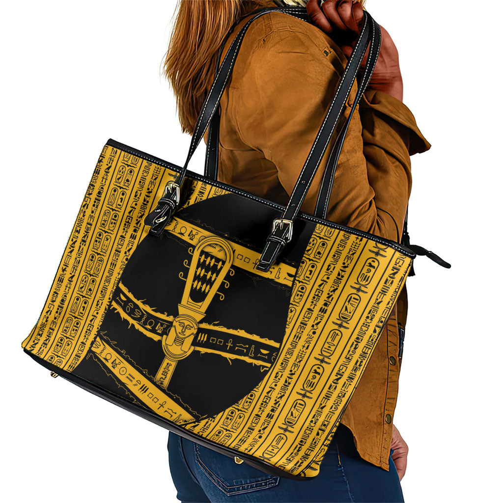 Egypt Sistrum Leather Tote Bag Ancient Mythology Sacred Rattling Instrument