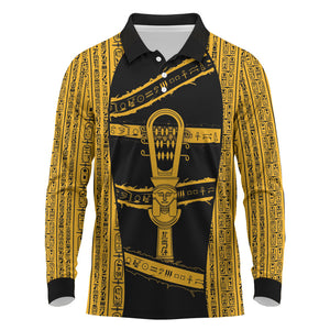Egypt Sistrum Long Sleeve Polo Shirt Ancient Mythology Sacred Rattling Instrument