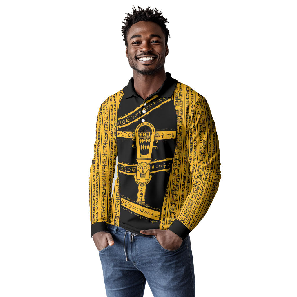 Egypt Sistrum Long Sleeve Polo Shirt Ancient Mythology Sacred Rattling Instrument