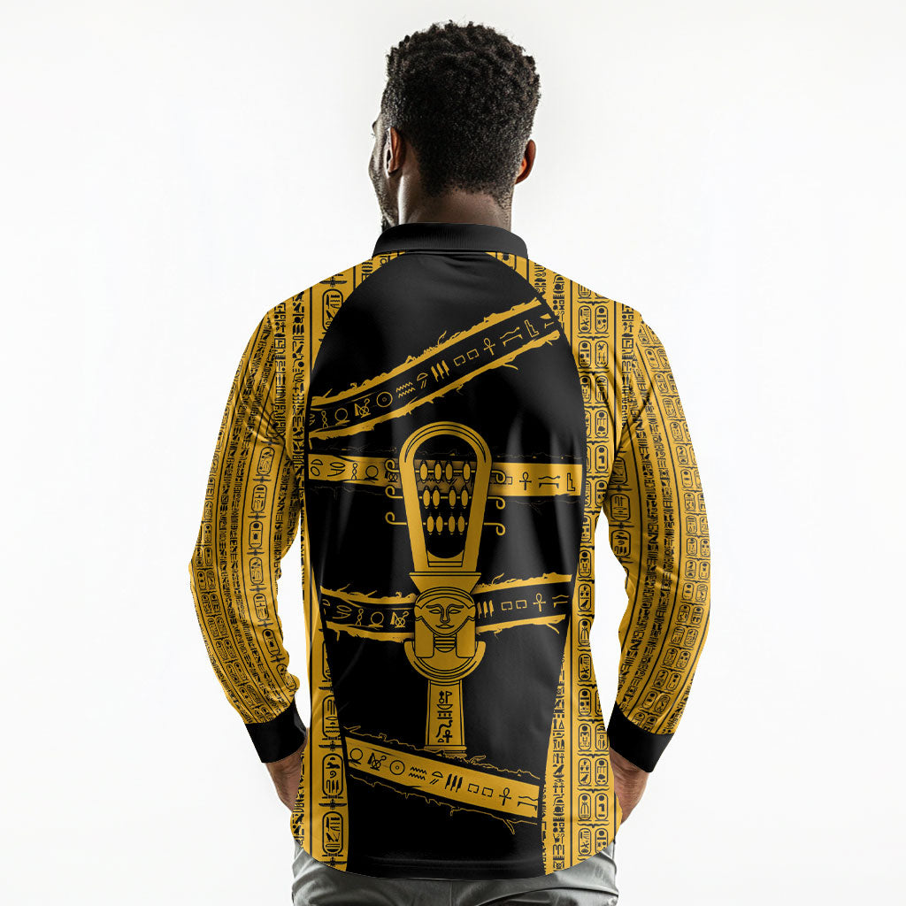 Egypt Sistrum Long Sleeve Polo Shirt Ancient Mythology Sacred Rattling Instrument