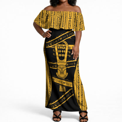 Egypt Sistrum Off Shoulder Maxi Dress Ancient Mythology Sacred Rattling Instrument
