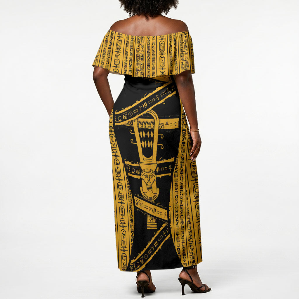 Egypt Sistrum Off Shoulder Maxi Dress Ancient Mythology Sacred Rattling Instrument