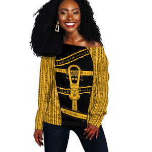 Egypt Sistrum Off Shoulder Sweater Ancient Mythology Sacred Rattling Instrument