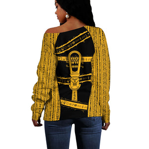 Egypt Sistrum Off Shoulder Sweater Ancient Mythology Sacred Rattling Instrument