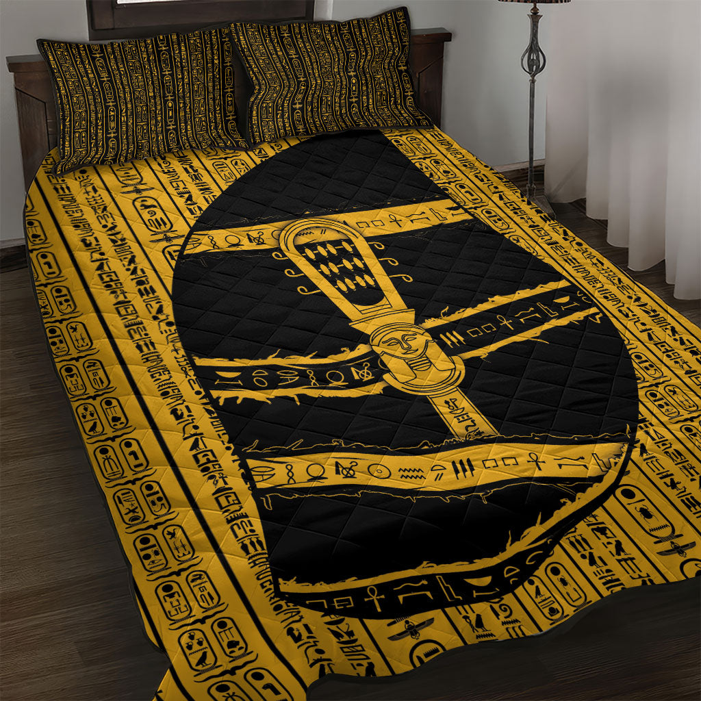 Egypt Sistrum Quilt Bed Set Ancient Mythology Sacred Rattling Instrument