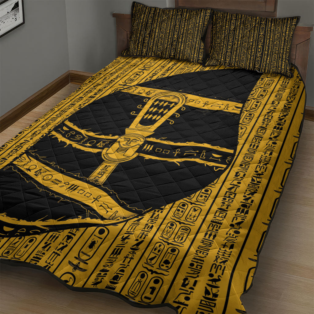 Egypt Sistrum Quilt Bed Set Ancient Mythology Sacred Rattling Instrument