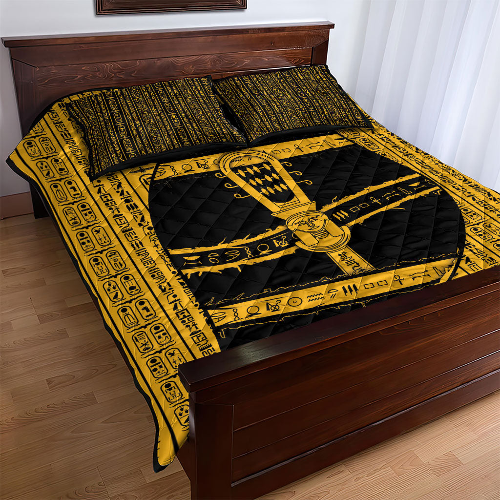 Egypt Sistrum Quilt Bed Set Ancient Mythology Sacred Rattling Instrument