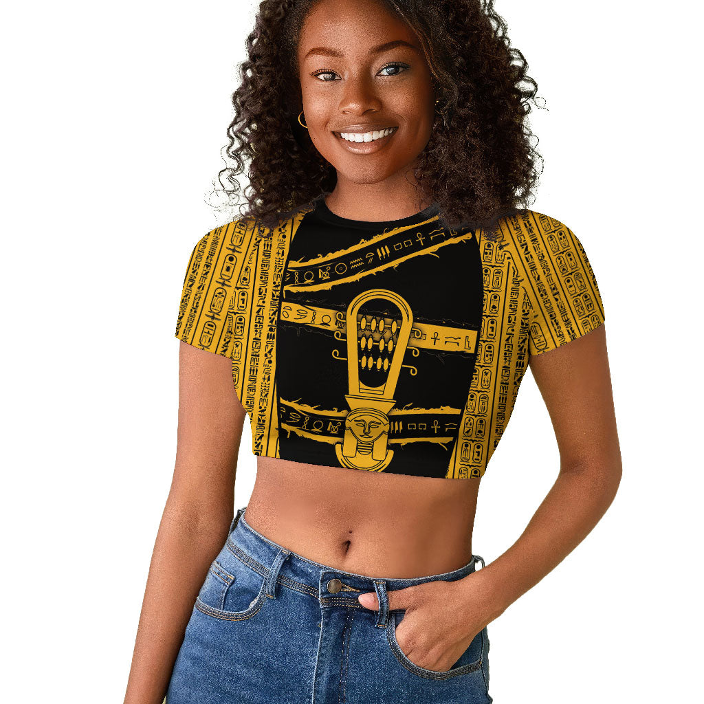 Egypt Sistrum Raglan Cropped T shirt Ancient Mythology Sacred Rattling Instrument