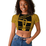 Egypt Sistrum Raglan Cropped T shirt Ancient Mythology Sacred Rattling Instrument