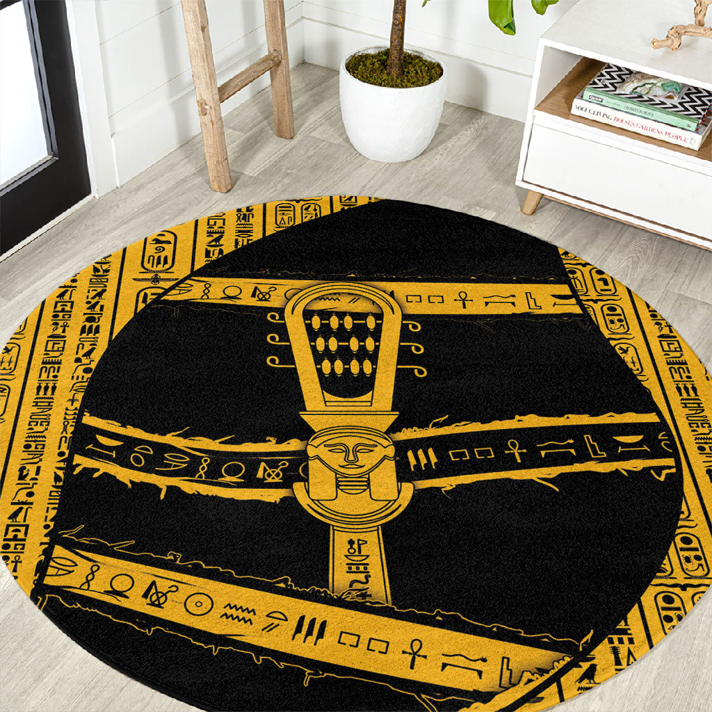 Egypt Sistrum Round Carpet Ancient Mythology Sacred Rattling Instrument