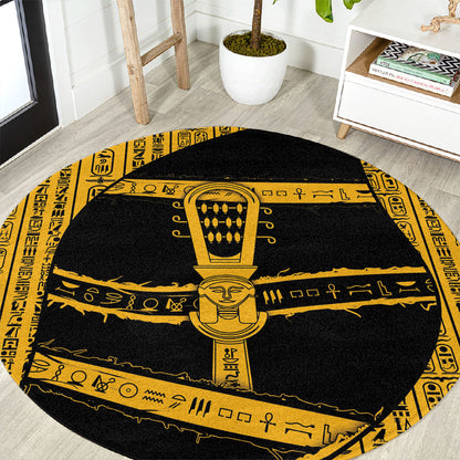 Egypt Sistrum Round Carpet Ancient Mythology Sacred Rattling Instrument