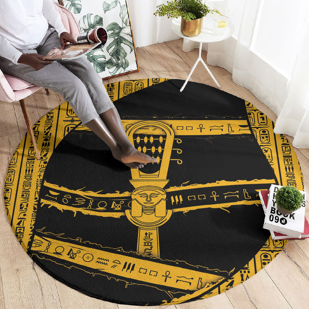 Egypt Sistrum Round Carpet Ancient Mythology Sacred Rattling Instrument