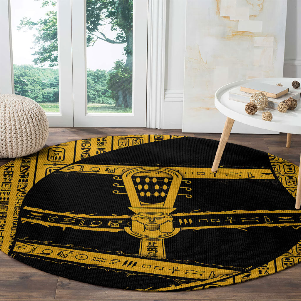 Egypt Sistrum Round Carpet Ancient Mythology Sacred Rattling Instrument