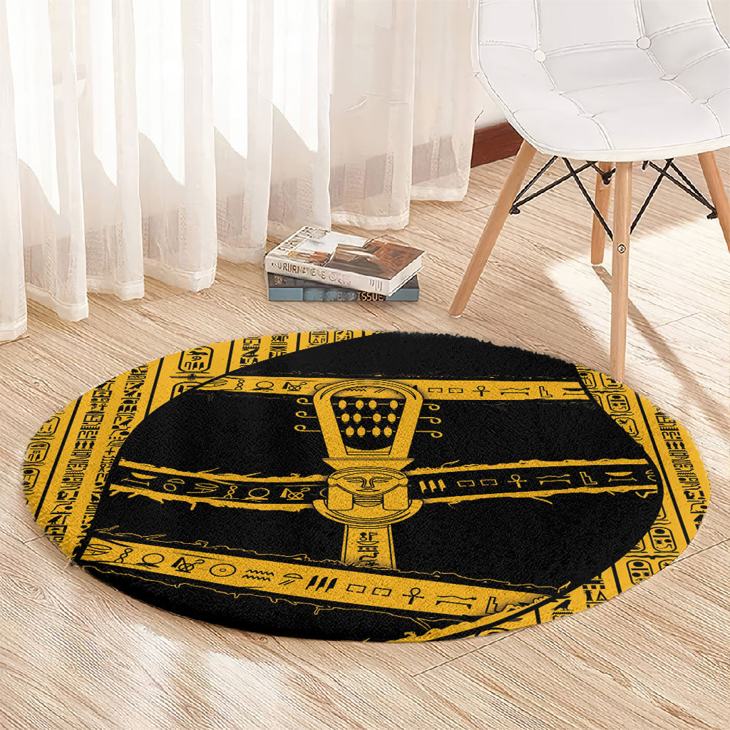 Egypt Sistrum Round Carpet Ancient Mythology Sacred Rattling Instrument