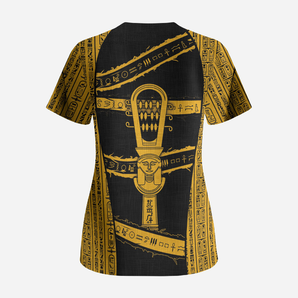 Egypt Sistrum Scrub Top Ancient Mythology Sacred Rattling Instrument