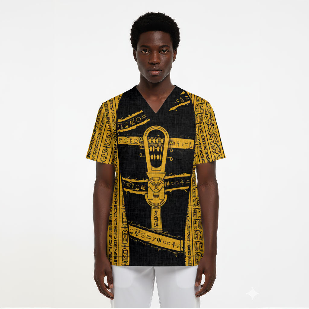 Egypt Sistrum Scrub Top Ancient Mythology Sacred Rattling Instrument