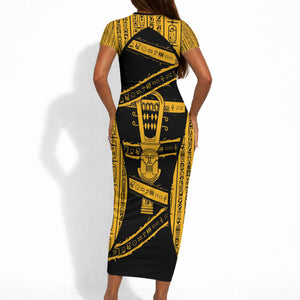 Egypt Sistrum Short Sleeve Bodycon Dress Ancient Mythology Sacred Rattling Instrument