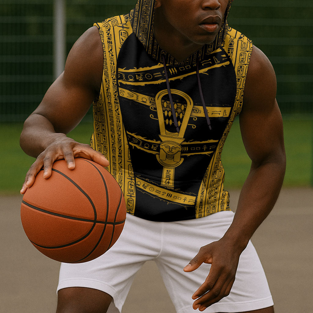 Egypt Sistrum Sleeveless Hoodie Ancient Mythology Sacred Rattling Instrument