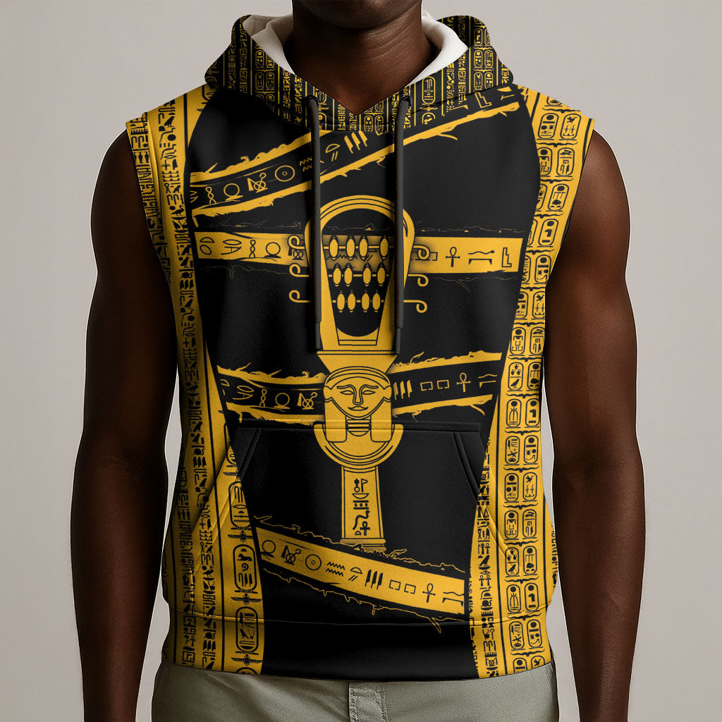 Egypt Sistrum Sleeveless Hoodie Ancient Mythology Sacred Rattling Instrument
