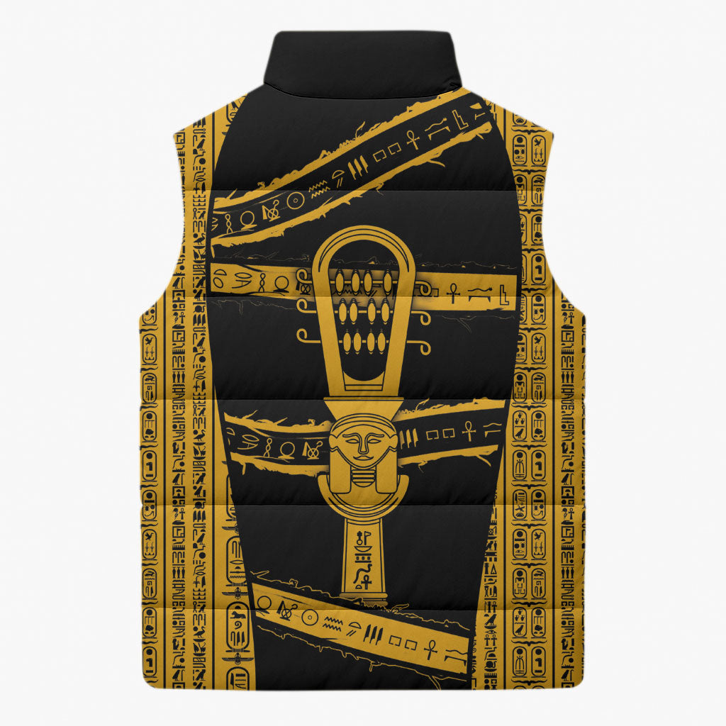 Egypt Sistrum Sleeveless Puffer Jacket Ancient Mythology Sacred Rattling Instrument