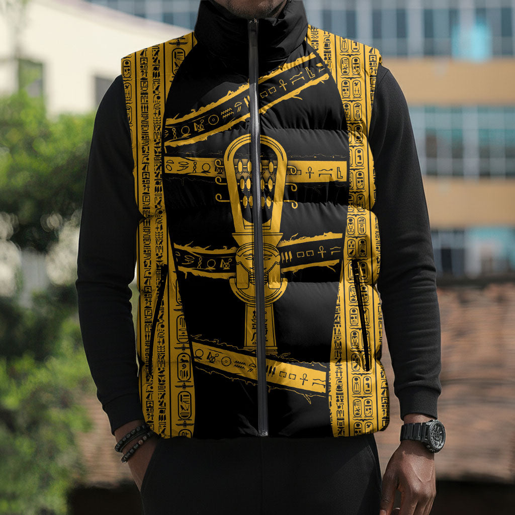 Egypt Sistrum Sleeveless Puffer Jacket Ancient Mythology Sacred Rattling Instrument