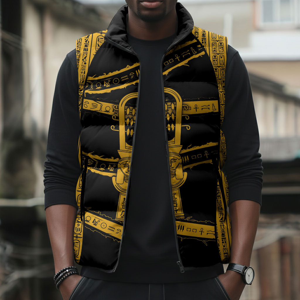 Egypt Sistrum Sleeveless Puffer Jacket Ancient Mythology Sacred Rattling Instrument