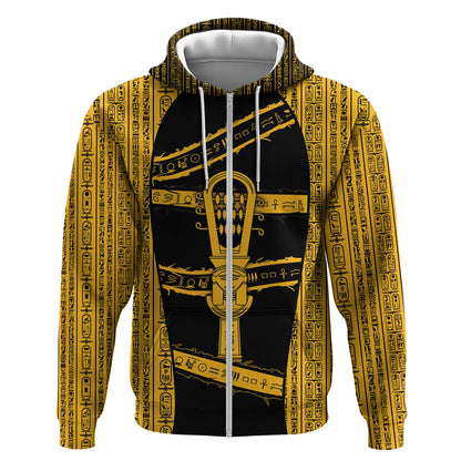 Egypt Sistrum Zip Hoodie Ancient Mythology Sacred Rattling Instrument