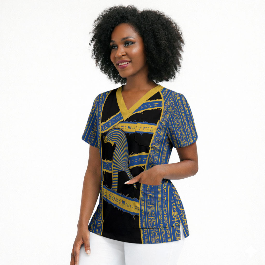 Egypt Nemyss Scrub Top Ancient Mythology Pharaoh Royal