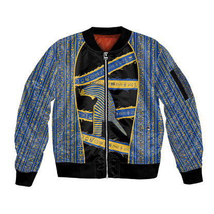 Egypt Nemyss Sleeve Zip Bomber Jacket Ancient Mythology Pharaoh Royal