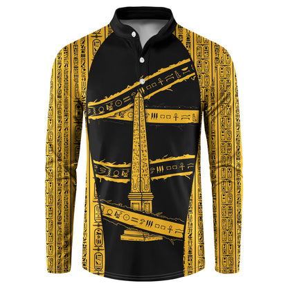 Egypt Obelisk Button Sweatshirt Ancient Mythology Sacred Sun Pillar