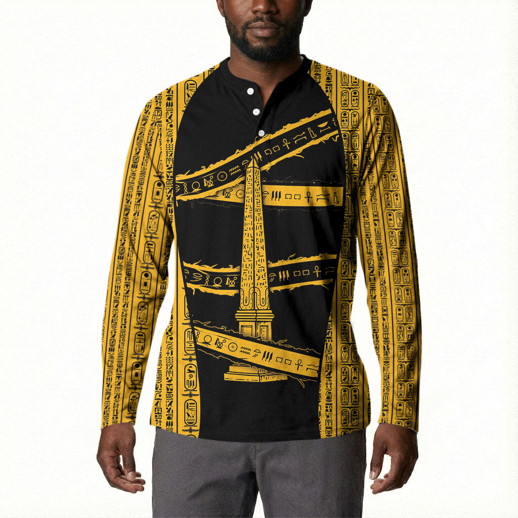 Egypt Obelisk Button Sweatshirt Ancient Mythology Sacred Sun Pillar