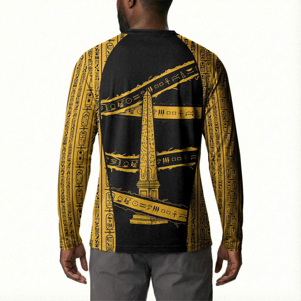 Egypt Obelisk Button Sweatshirt Ancient Mythology Sacred Sun Pillar
