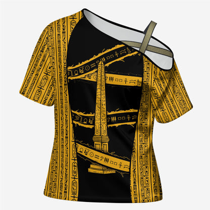 Egypt Obelisk Cross Shoulder Shirt Ancient Mythology Sacred Sun Pillar