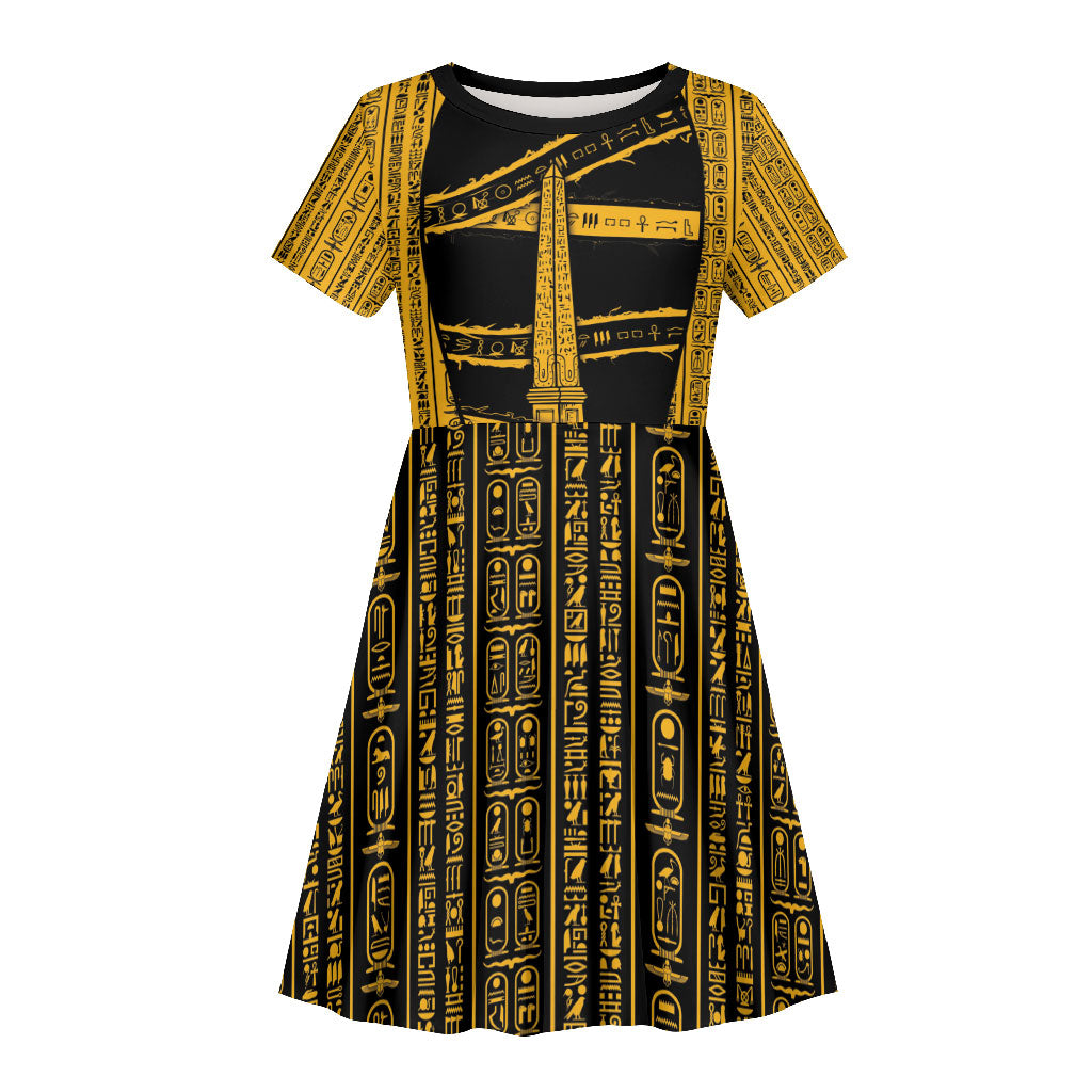 Egypt Obelisk Kid Short Sleeve Dress Ancient Mythology Sacred Sun Pillar