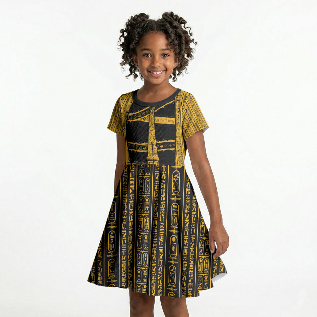 Egypt Obelisk Kid Short Sleeve Dress Ancient Mythology Sacred Sun Pillar