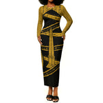 Egypt Obelisk Long Sleeve Bodycon Dress Ancient Mythology Sacred Sun Pillar