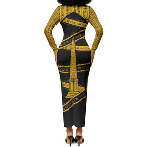 Egypt Obelisk Long Sleeve Bodycon Dress Ancient Mythology Sacred Sun Pillar