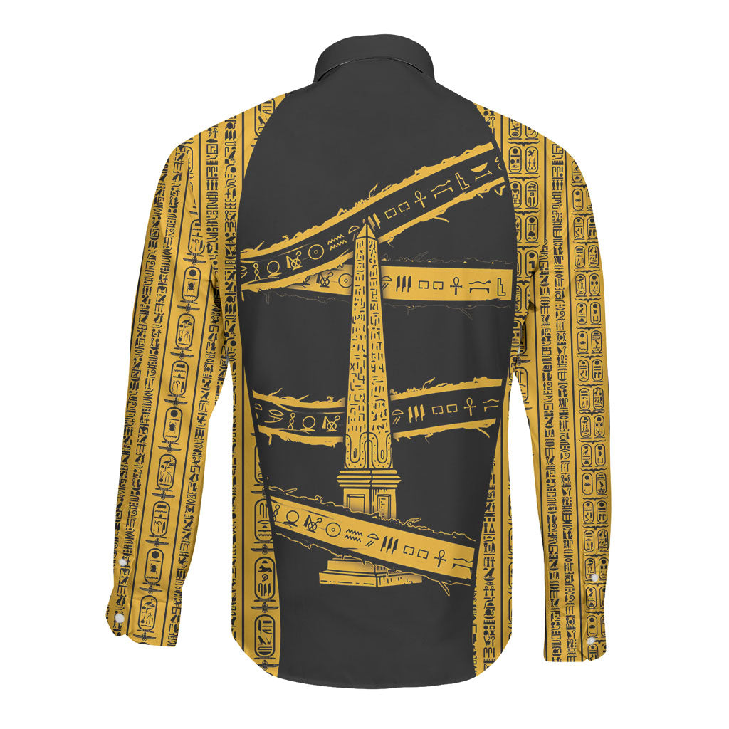 Egypt Obelisk Long Sleeve Button Shirt Ancient Mythology Sacred Sun Pillar