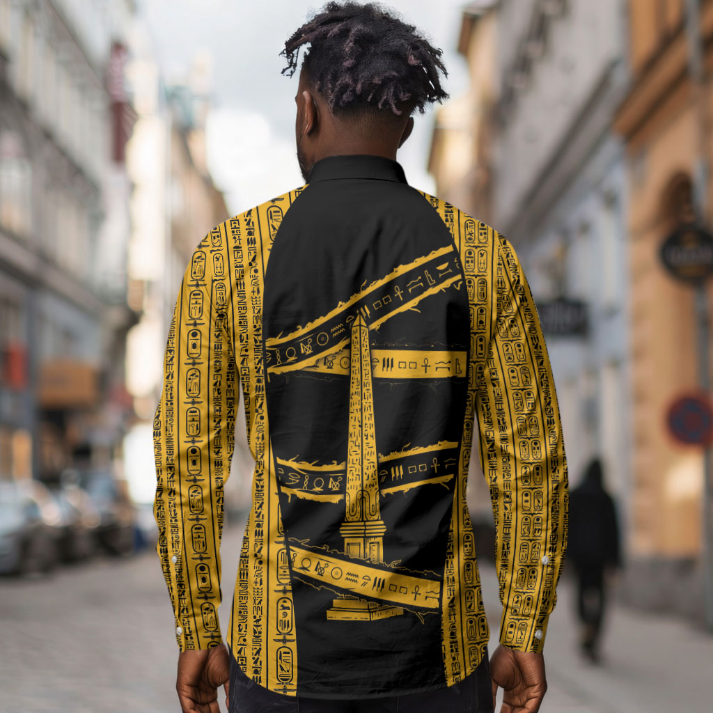 Egypt Obelisk Long Sleeve Button Shirt Ancient Mythology Sacred Sun Pillar