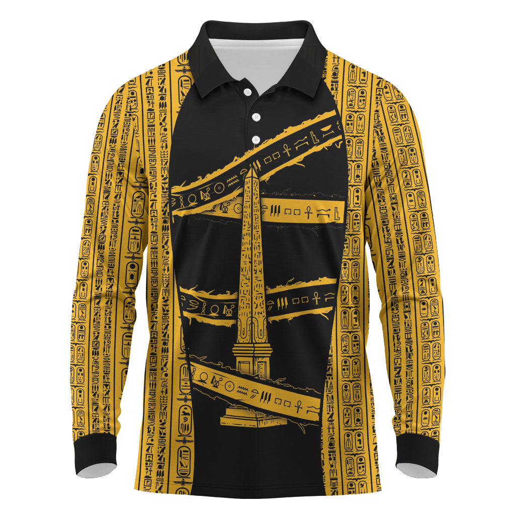 Egypt Obelisk Long Sleeve Polo Shirt Ancient Mythology Sacred Sun Pillar