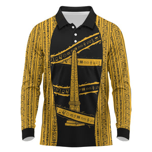 Egypt Obelisk Long Sleeve Polo Shirt Ancient Mythology Sacred Sun Pillar