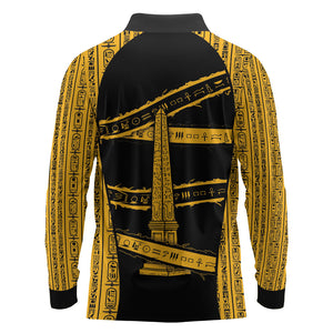 Egypt Obelisk Long Sleeve Polo Shirt Ancient Mythology Sacred Sun Pillar