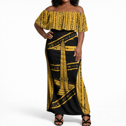 Egypt Obelisk Off Shoulder Maxi Dress Ancient Mythology Sacred Sun Pillar