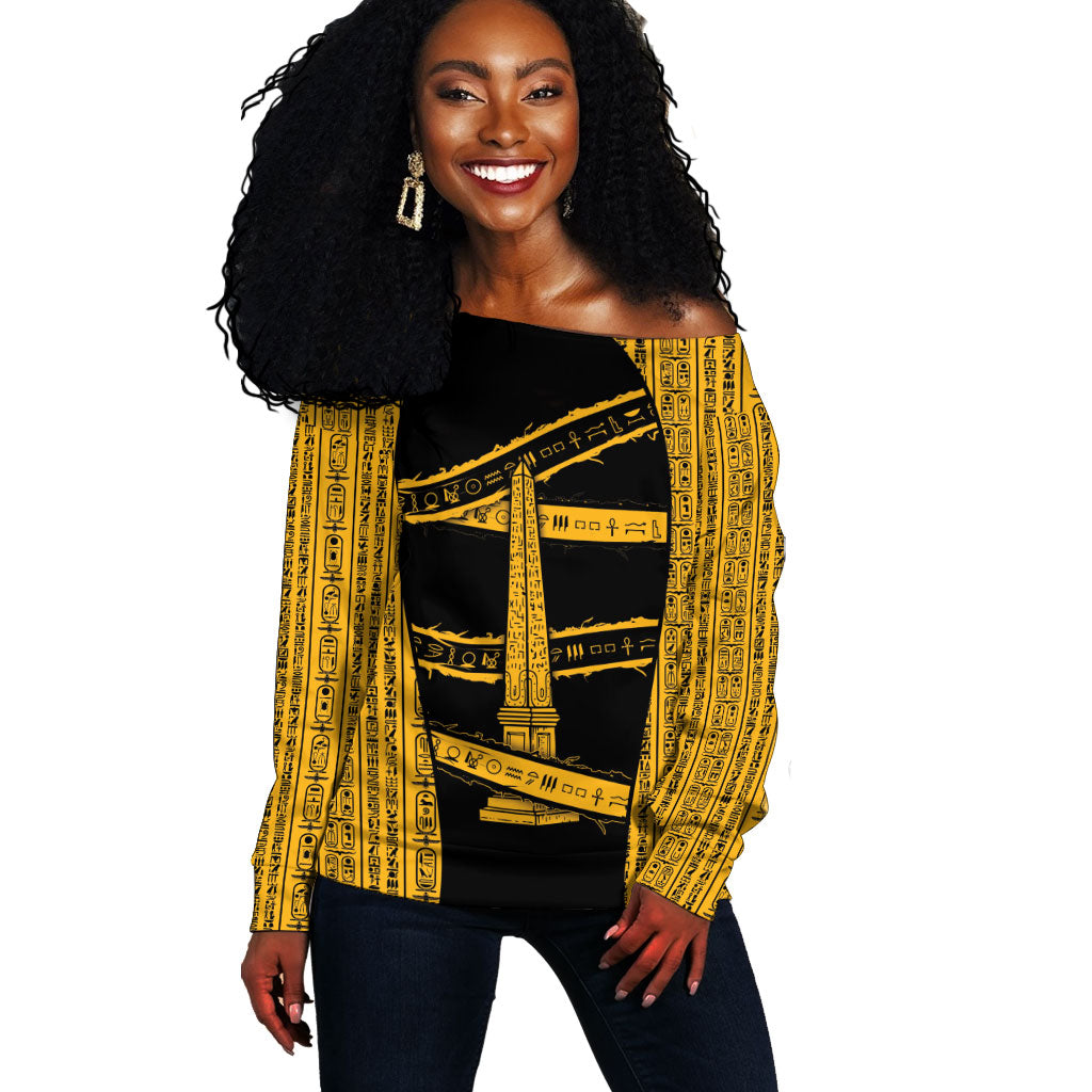 Egypt Obelisk Off Shoulder Sweater Ancient Mythology Sacred Sun Pillar