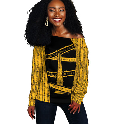 Egypt Obelisk Off Shoulder Sweater Ancient Mythology Sacred Sun Pillar