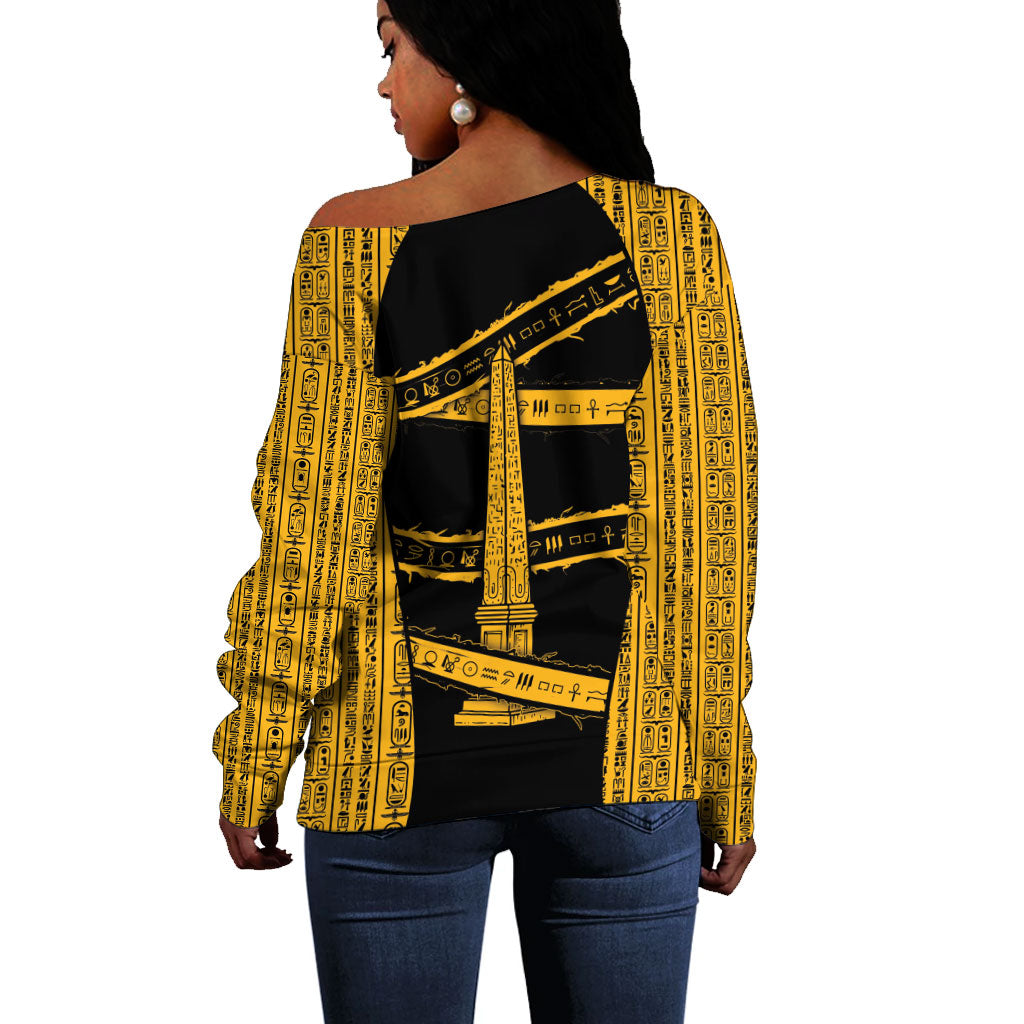 Egypt Obelisk Off Shoulder Sweater Ancient Mythology Sacred Sun Pillar