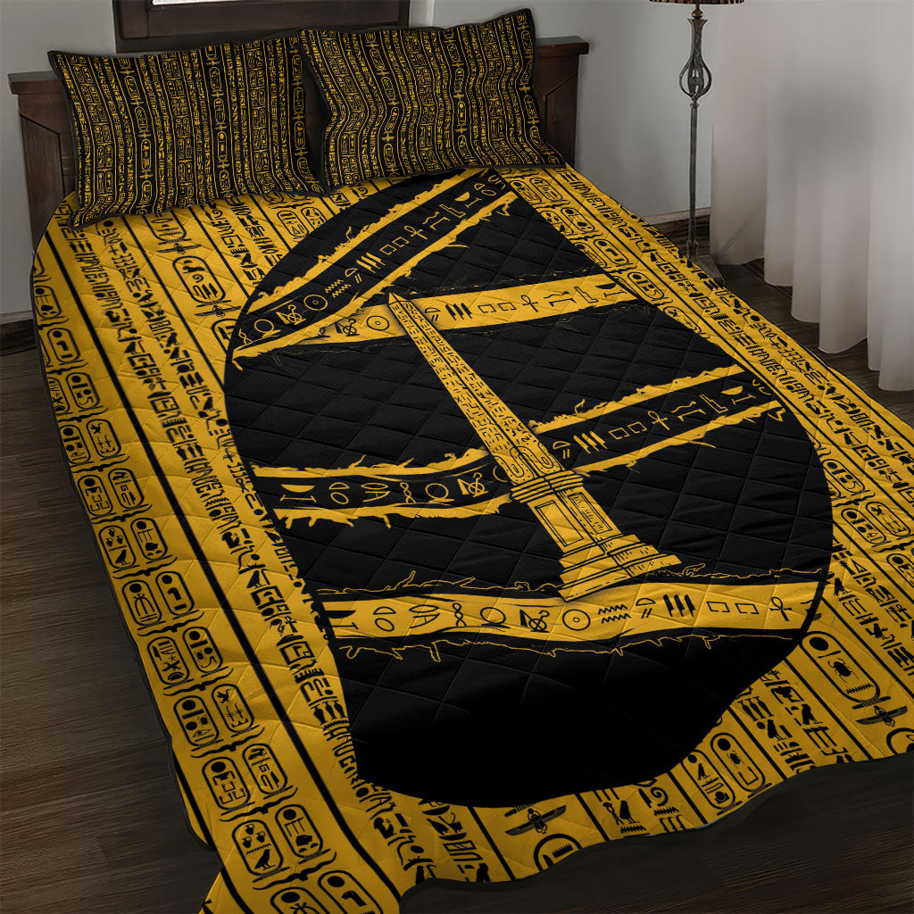 Egypt Obelisk Quilt Bed Set Ancient Mythology Sacred Sun Pillar
